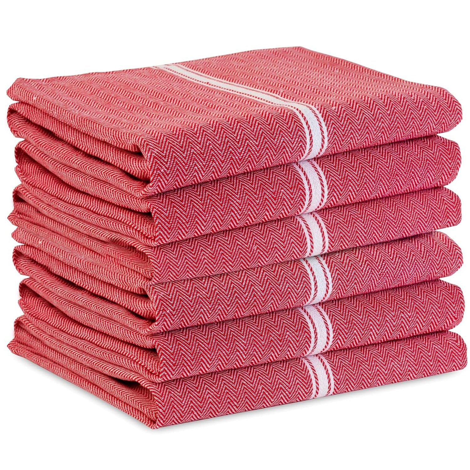 Set of 6 Herringbone Kitchen Towels - Red